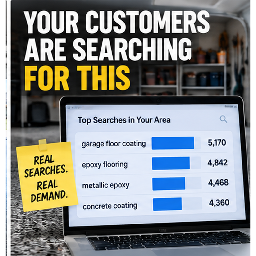 Illustrative customer search graphic with sample phrases and figures