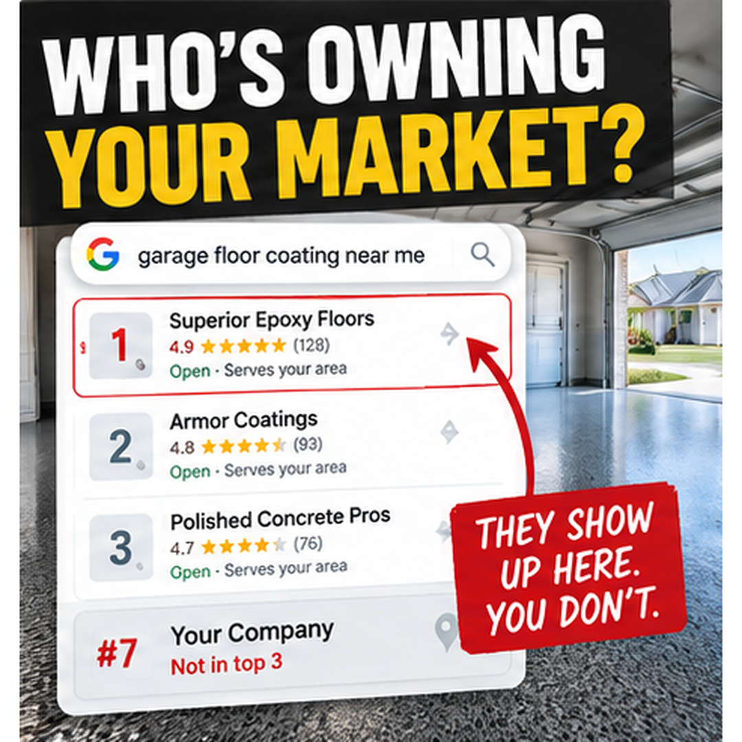 Illustrative competitor visibility graphic with sample search listings